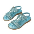thumbnail image 3 of Sandals for Girls Girls Rhinestone Slingback Princess Sandals Elastic Ankle Strap Bohemian Beach Shoes Toddler Sandals Blue 3.5 Years-4 Years, 3 of 7