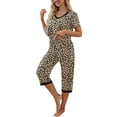 thumbnail image 3 of Women's Casual Homewear Summer Pajama Set Short Sleeve V Neck T-shirt and Capri Pants Sleepwear Lounge Suits, 3 of 6