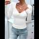 thumbnail image 4 of Camisas de Larga para Mujer, Moda de Otoño, Cuello Corazón, Blusas Básicas con Frontal, Blusas Entalladas Y2K M, 4 of 9
