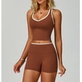 thumbnail image 2 of PISONIC Women Two Piece Workout Sets Color Block Backless Tank Top and High Waist Booty Lifting Shorts Gym Yoga Active Outfits, 2 of 6