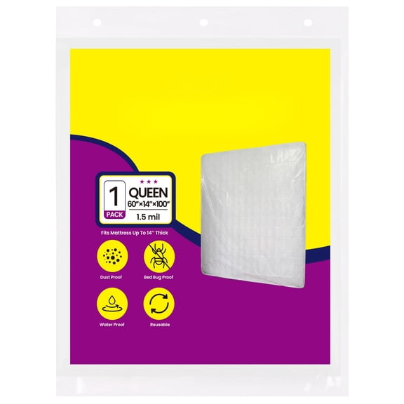 Queen mattress moving bag, heavy duty waterproof mattress cover for storage and disposal, queen size plastic mattress protector, white