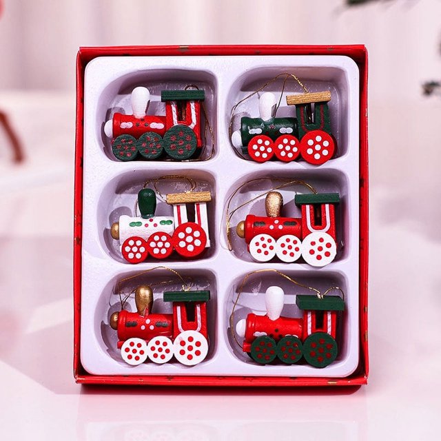 2 juegos de decoraciones para el hogar, juego de tren de madera vintage, adornos navideños para árbol de Navidad, adornos de madera para decorar