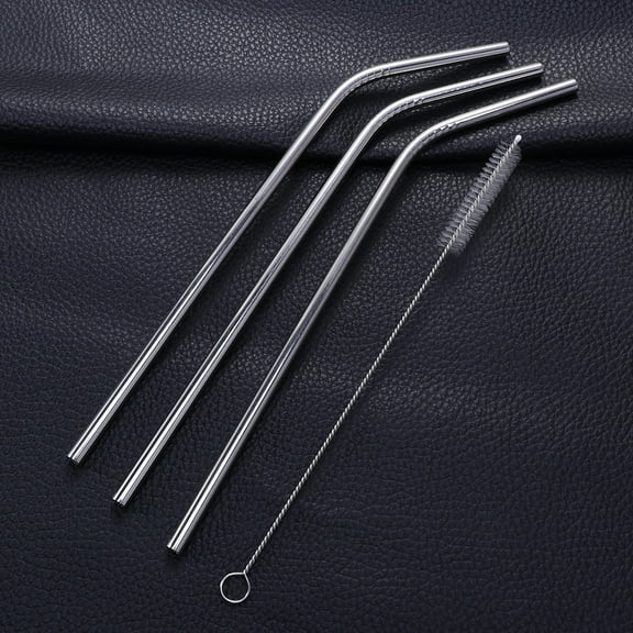 GOOHOCHY  4 Pcs Stainless Steel Straw Curved Drinking Straws Child Silver