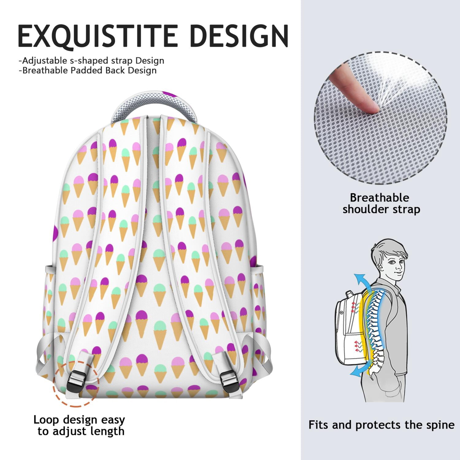 Ice Cream Backpack - Trendy Soft Serve Print, Large Capacity  display picture 3