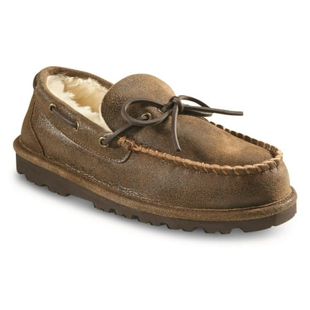 

Guide Gear Double-Face Shearling Mens Moccasin Slippers Leather Fur-Lined Warm Slip-On Pull-On Lounge Shoes Bedroom House Slippers Indoor and Outdoor