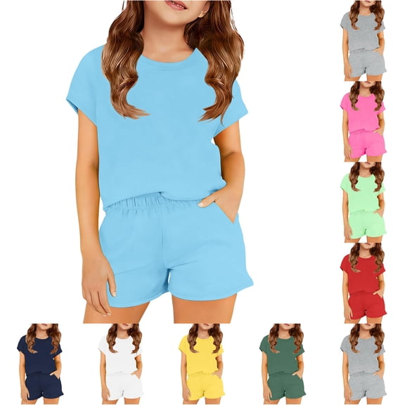 Girls Casual Outfit Soft Color Top and Shorts Comfy Two Piece Play for Toddler and Kids Set for Baby Girls 7-8 Years