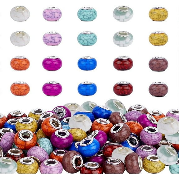 1Box 100pcs Resin European Beads 10 Colors Faceted Rondelle Beads 5mm Large Hole Loose Spacer Beads for European Charm Beads Bracelet Necklace Jewelry Making 14mm in Diameter