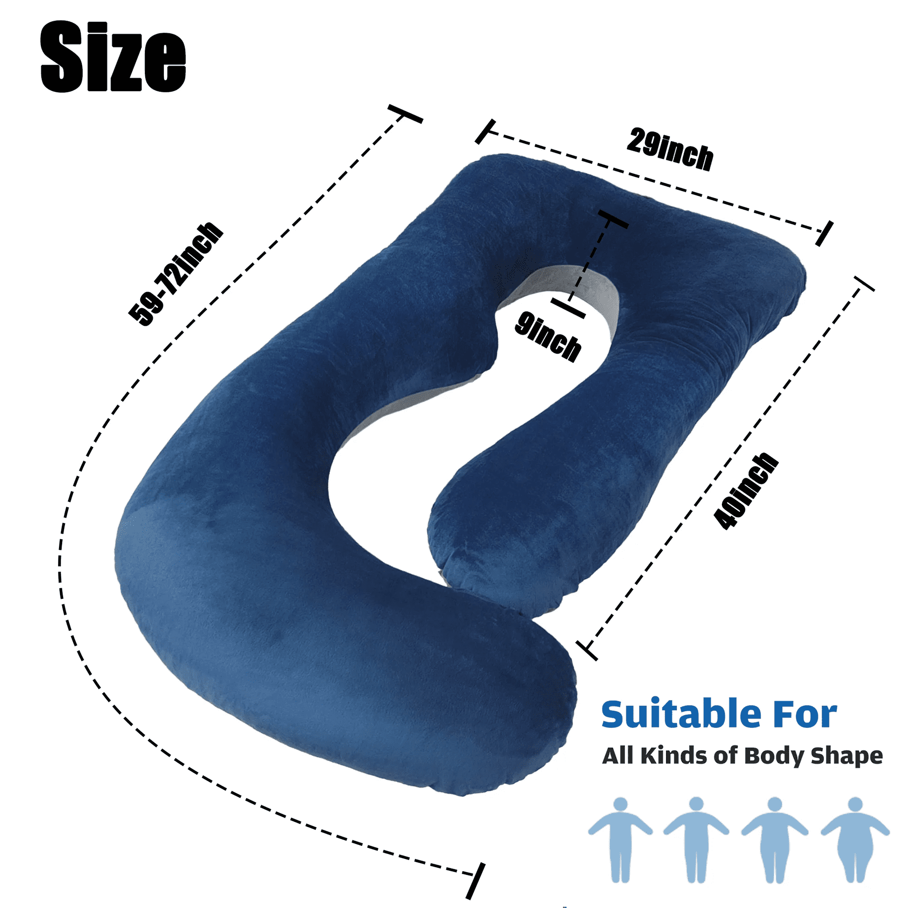 COOKEY Pregnancy Pillow with Removable Velvet Cover,U Shaped Full Body Maternity Pillows for Sleeping 72inch,Gray&Navy blue