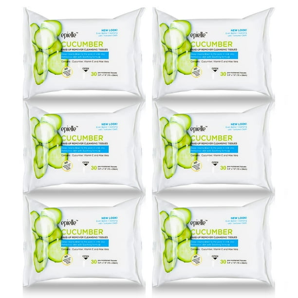 Toallitas limpiadoras desmaquillantes Epielle Cucumber, paquete de 30 x 6