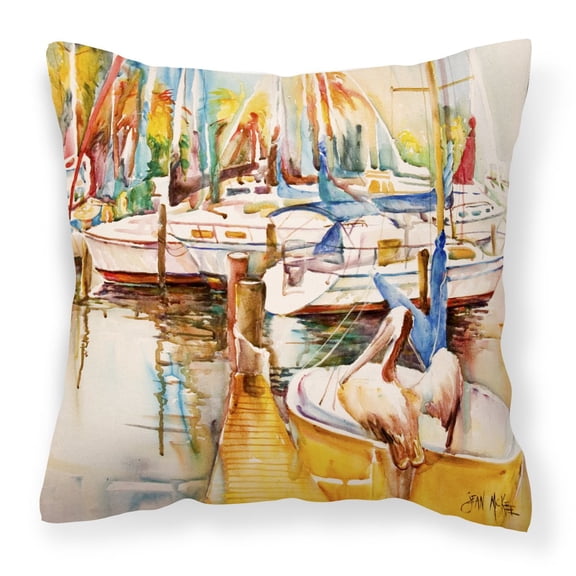 Carolines Treasures JMK1238PW1414 Pelicans and Sailboats Canvas Fabric Decorative Pillow 14Hx14W multicolor