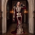 thumbnail image 6 of Women's Halloween Skeleton Costume, Gothic Witch Dress with Long Sleeves and Round Neck, Medieval Renaissance Cosplay Dress for Halloween Party, Costume Events & Themed Parties, 6 of 7
