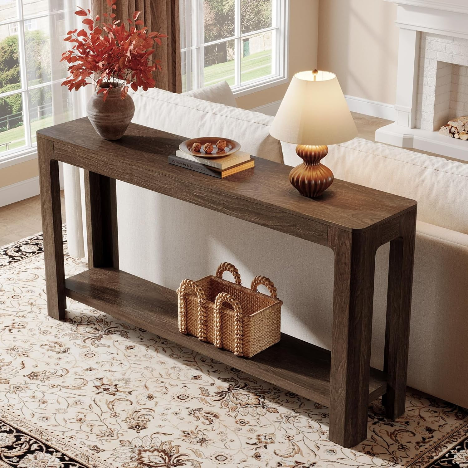 Tribesigns 63 Inch Long Entryway Console Table for Foyer, Hallway, Rustic Brown