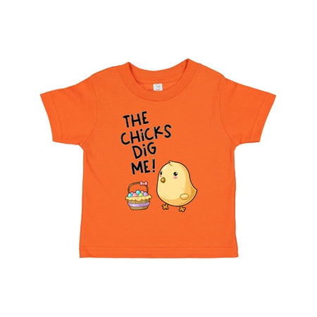 

Inktastic The Chicks Dig Me Easter Baby Chick with Basket and Eggs Gift Toddler Boy or Toddler Girl T-Shirt