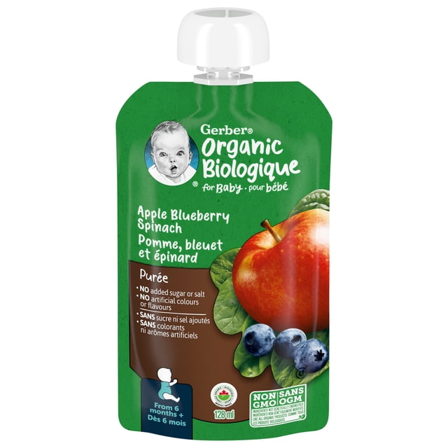 GERBER Purée Biologique Pomme Bleuet Épinard Pour Bébés