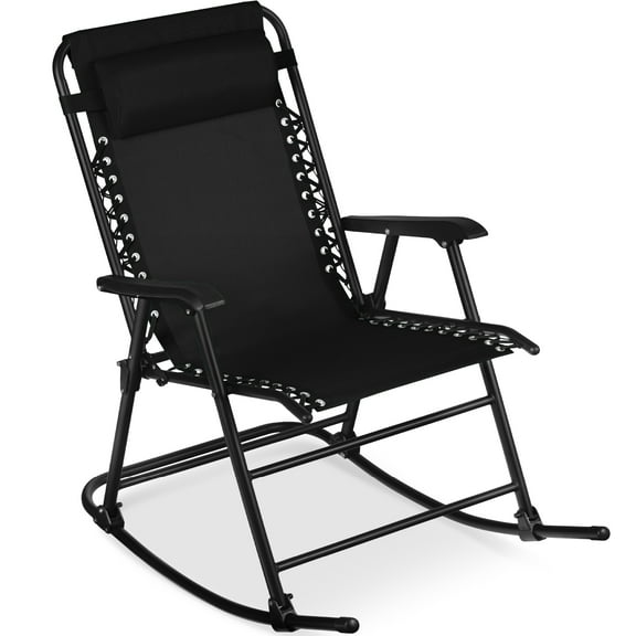 Best Choice Products Folding Outdoor Zero Gravity Rocking Lounge Chair w/ Headrest Pillow - Black