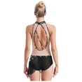 thumbnail image 2 of TiaoBug Women's Tassels Latin Dance Dress Figure Skating Bodysuit for Salsa Jazz Ballroom Dancing Performance Black L, 2 of 6