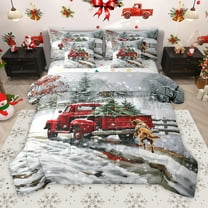 Manfei Teens Red Truck 7-Piece Twin Bedding Sets,Merry Christmas Bedding Comforter Set,Animal Dog Breathable Sheet Sets,Ultra Soft Home Decor,Reversible