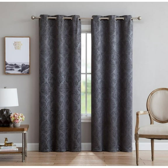 Evelyn Embossed Thermal Grommet Blackout Curtains Room Darkening, Noise Reduction Fabric Blocks 97% of Sunlight (Panel Pair 38" W x 108" L, Charcoal)