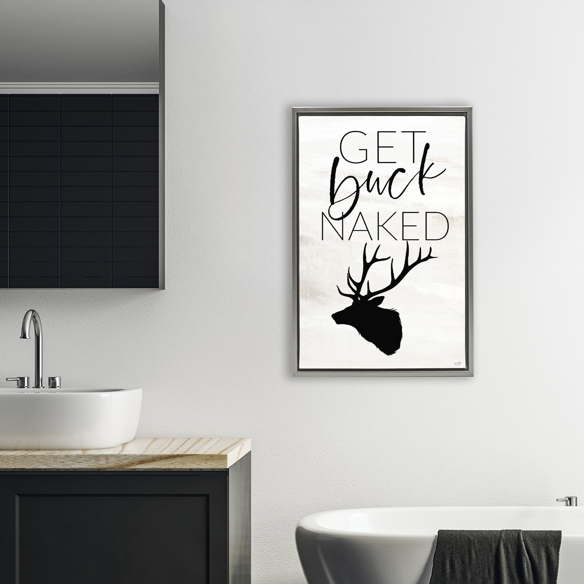 Stupell Industries Get Buck Naked Gray Framed Floater Canvas Wall Art, design by Lux + Me Designs