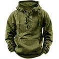 thumbnail image 2 of Bazeneo Hoodies for Men Lace Up Hooded Sweatshirts Vintage Long Sleeve Jumpers with Pocket Oversized Work Hoodies Retro Drawstring Tactical Hoodie Mens Causal Workwear, 2 of 3