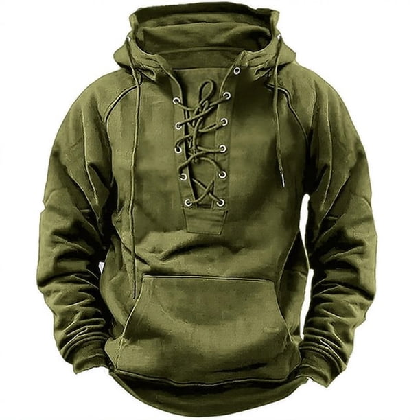 pstuiky camisas de manga larga para hombre, Camiseta de manga larga con capucha y cordones para hombre, color liso, informal camisetas de hombre xxxl