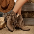 thumbnail image 6 of RUIYANQI Women's Suede Fringe Ankle Boots Studded Decor Chunky Heel Footwear Western Cowboy Boots Trendy Fashion Fall Winter Riding Boots Coffee Women Sandals, 6 of 9