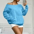 thumbnail image 3 of Drmagiyhm Womens Off The Shoulder Tops Casual Long Sleeve Sweatshirts Casual Season Oversized Tshirts Sexy Slouchy Pullover Top Sky Blue XL, 3 of 6