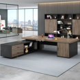thumbnail image 3 of Dark Wood Free Shipping Office Desk L Shaped Executive Vanity Computer Desks Mid Century Wood Mesa Escritorio Office Furniture My Lux Decor Round, 3 of 30
