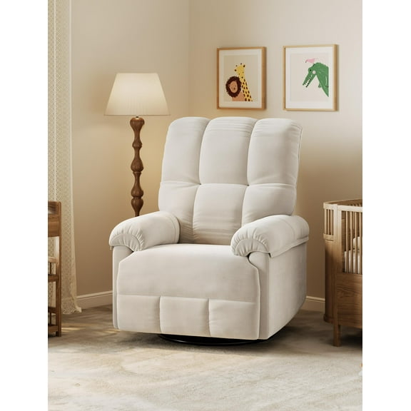 Manual Recliner Chair,360 Swivel Rocker Chair for Adults,Comfy Swivel Rocker Chair for Adults,Ergonomic High Back Silent Nursery Glider, Upholstered Fabric Reclining Sofa Chair for Living Room