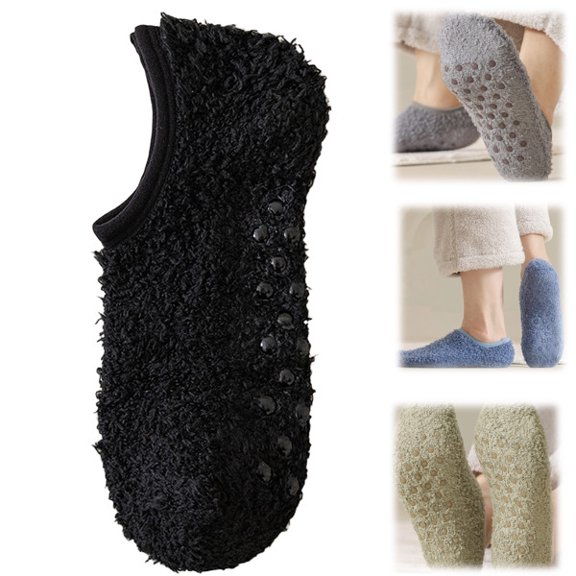 Fuzzy Socks Slipper Socks for Men Soft Cozy Plush Fluffy Socks with Grips Non Slip Winter Warm Sock (Black)