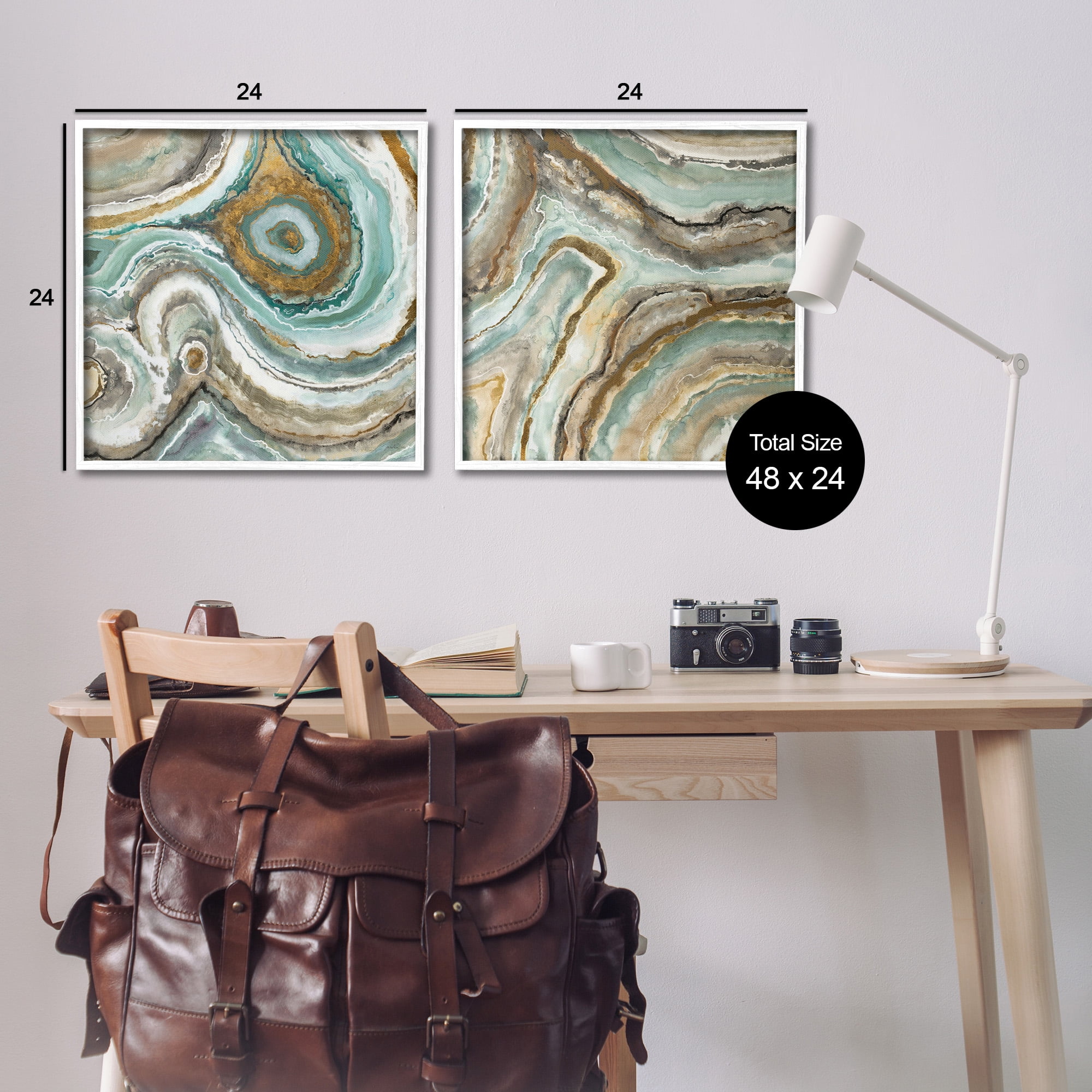 Stupell Industries Swirling Agate Pattern Abstract Painting White Framed Art Print Wall Art, 24 x 24, Set of 2