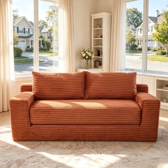Jivora Loveseat Sofa, Corduroy Couch with Memory Foam, 2-In-1 Design, No Assembly