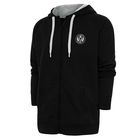 Men's Antigua Black Atlanta United FC Brushed Metallic Logo Victory Full-Zip Hoodie