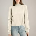 thumbnail image 5 of Wutalume Women's Fashion Flat Knit Half Turtleneck Pullover Sweater, Solid Color Long Sleeve Top, Slim Fit Design for Layering and Smart Casual Occasions,Beige L, 5 of 5