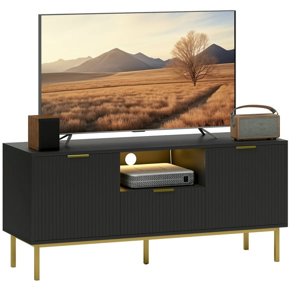 HOMCOM TV Console with RGB LED Lights, TV Unit for TVs up to 40 Inch, Black