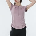 thumbnail image 5 of Women's Half Zip Short Sleeve Blouse Solid Color Golf Shirt Tennis Work Athletic Pleated Side Tops, 5 of 6