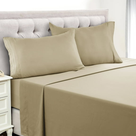 Lux Decor Collection 4 Piece Twin Bed Sheets Set - 16 Inch Deep Pocket Microfiber Sheets - Beige