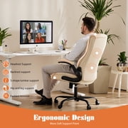 MCQ Office Chair,PU Leather Desk Chair with Lumbar Support, Wheels, and Flip-up Armrest, White