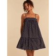 thumbnail image 5 of Brown All-Over Polka Dot Spaghetti Strap Tiered Mini Sundress For Women, Boho Vacation Dress, 5 of 7