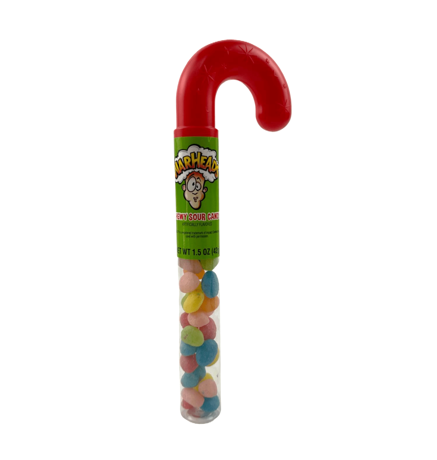(4 pack) Christmas Candy Cane Tubes, with Warhead Jelly Beans, 1.5 oz