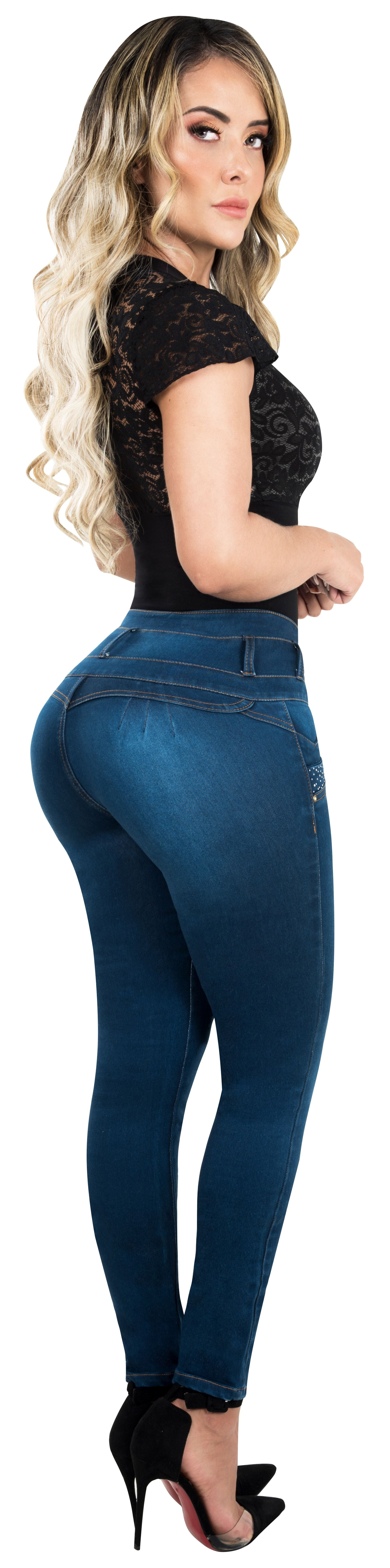 Butt Lifter Women Skinny Jeans High Rise Waist Push Up Authenthic Levanta  Cola Pantalones Colombianos Blue 512DB by Fiorella Shapewear 