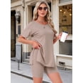 thumbnail image 3 of DARING DIVA Women's Pajama Set Split Jersey Knit Tops with Fitted Shorts L Brown, 3 of 7