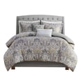 thumbnail image 2 of JERFIT King Size 5-Piece Damask Duvet Cover Set, Grey Cotton Sateen Bedding Set with Decorative Pillows, 2 of 10