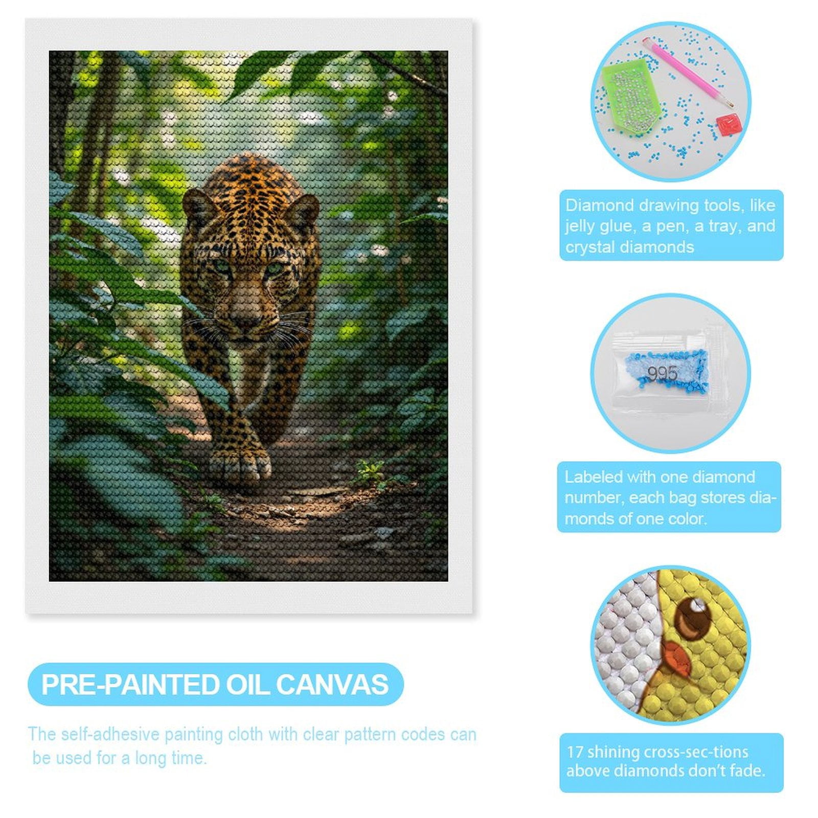 Diamond Art Kits for Adults, Leopard Jungle Pathway Nature Stroll 5D Diamond Painting Kits for Adults Beginners, DIY Full Drill Diamond Painting, Gem Art and Crafts 12x16