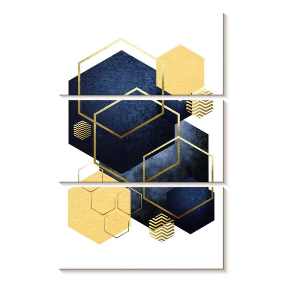 Elephant Stock Geometric Greek Odyssey Wall Art - Vertical Multi Panel Canvas - Living Room Wall Decor - Abstract Multi Panel - Yellow And Blue Decor By Urban Epiphany - 14" x 23"