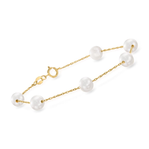 Ross-Simons 6.5-7mm Cultured Pearl Station Bracelet in 14kt Yellow Gold, Women's, Adult