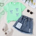 thumbnail image 2 of TOWED22 Kids Baby Girl Summer Clothes Toddler Little Girl 2 Piece Summer Butterfly Print Outfit T Shirt + Denim Skirt Set(D,5-6 Y), 2 of 3