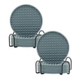 thumbnail image 1 of Oleegame 2PC Silicone For Drinks Round Cup Mat With Holder Stand Jar Pads With Deep Grooved Gray, 1 of 4