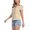 thumbnail image 4 of Camisas de cuadros para mujer INSPIRE CHIC con cuello de punta y botones, color amarillo y azul, 4 of 6