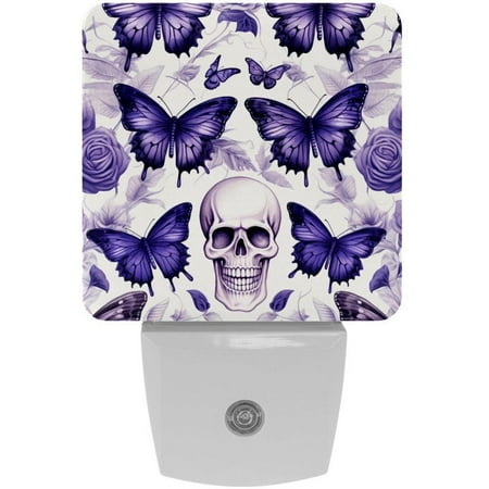 

Skull and Butterflies Aesthetic Pattern LED Night Lights Dusk To Dawn Smart Sensor 0.5W Plug-In Night Lights Lamp For Bedroom Bathroom Kitchen Hallway Stairs 2Pack